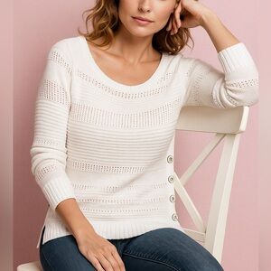 New York & Company White Knit/Crochet Top - Size XS